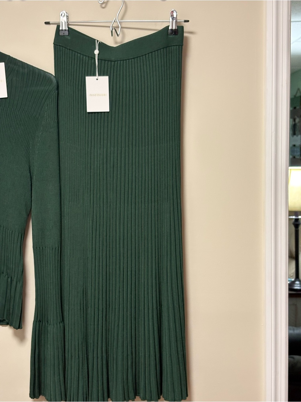 Zimmermann Forest Green Ribbed Midi Skirt & Sweater Set - Picture 4 of 6